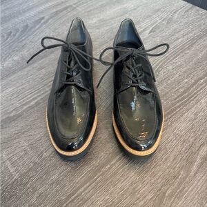 Franco Sarto Charles Lug Oxfords Loafers Black Patent Leather Lace Up